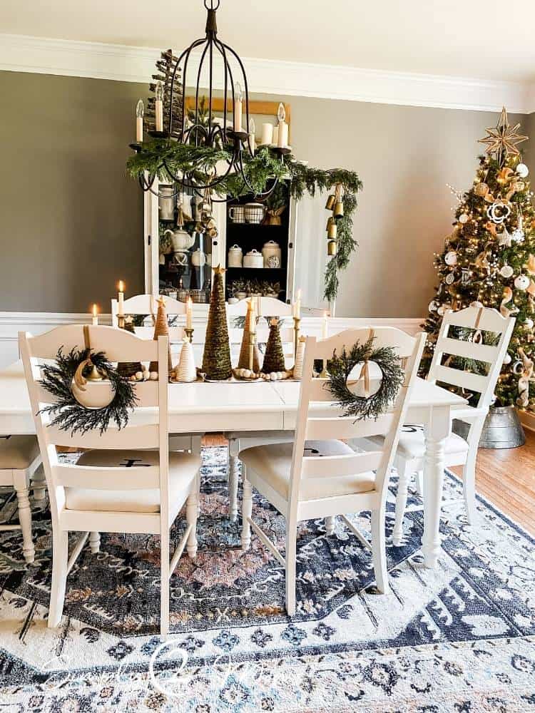 Farmhouse Dining Room with Decorated Christmas Tree — Christmas Centerpiece