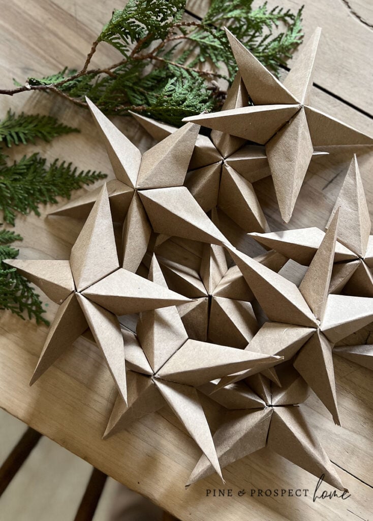 Minimalist Origami Star and Greenery Arrangement — Simple Christmas Decor