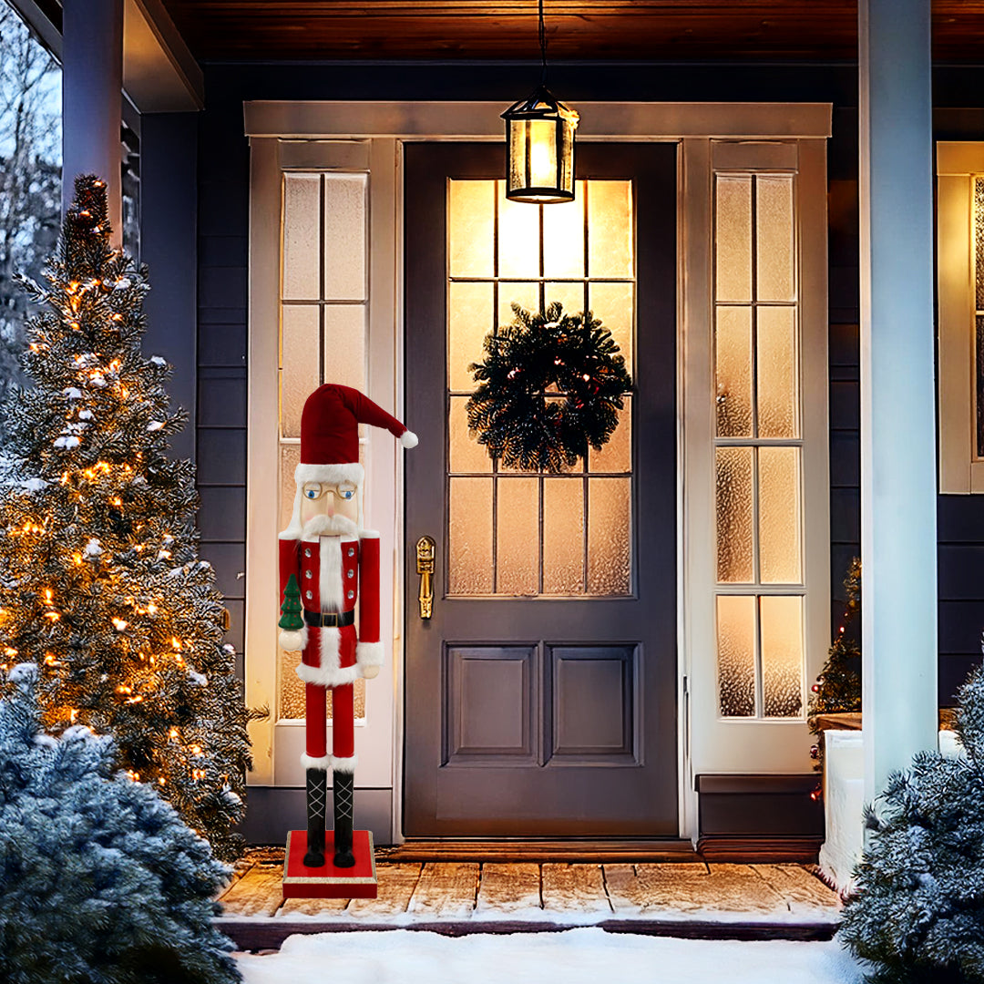 Santa Claus Nutcracker on a Festive Outdoor Porch Santa Claus Nutcracker on a Festive Outdoor Porch — Nutcracker Christmas Decor