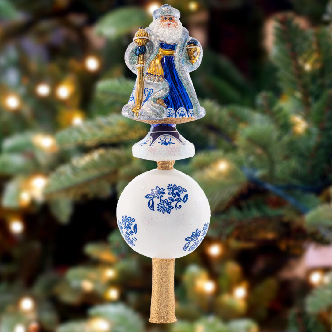 Traditional Santa Claus Finial Topper with Blue and White Design — Christmas Tree Topper