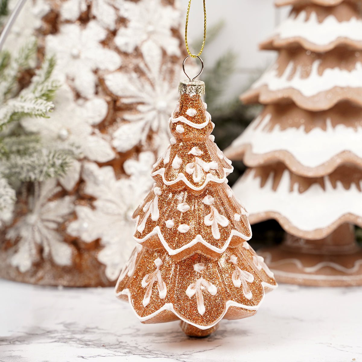 Sparkling Glass Gingerbread Tree Ornament — Gingerbread Christmas Decor