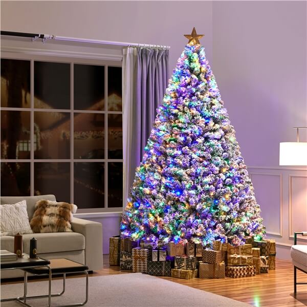 Yaheetech 9ft Pre-lit Flocked Artificial Christmas Tree