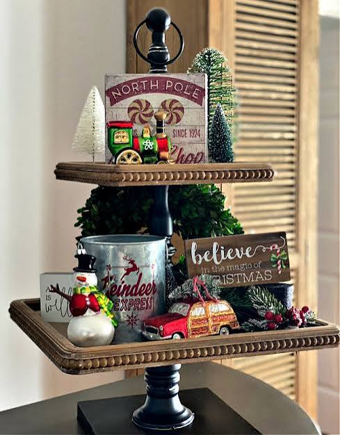 Farmhouse Tiered Tray with Gnome and Christmas Truck Farmhouse Tiered Tray with Gnome and Christmas Truck — Christmas Tiered Tray
