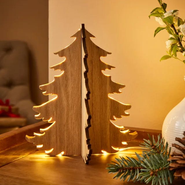 Illuminated Minimalist Wooden Christmas Tree Silhouette — Alternative Christmas Trees