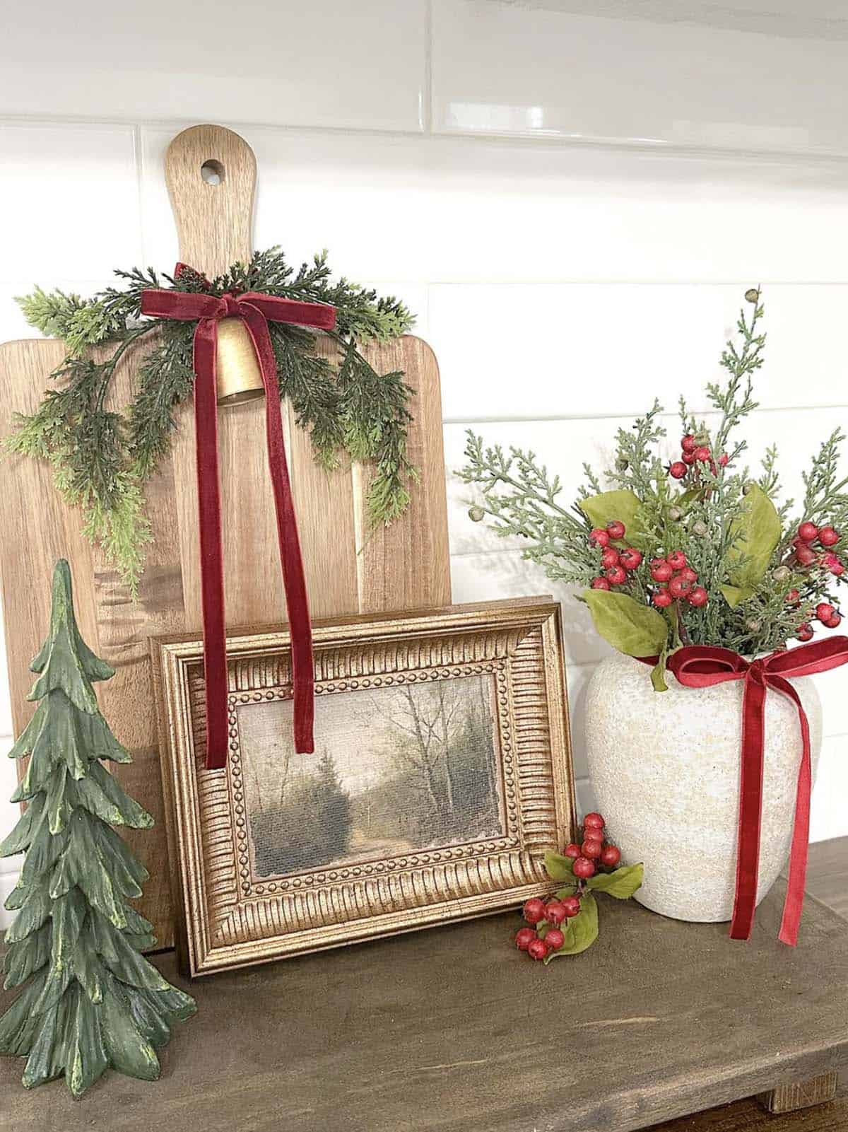 Farmhouse Cutting Board Festive Vignette Farmhouse Cutting Board Festive Vignette — Christmas Wall Decor