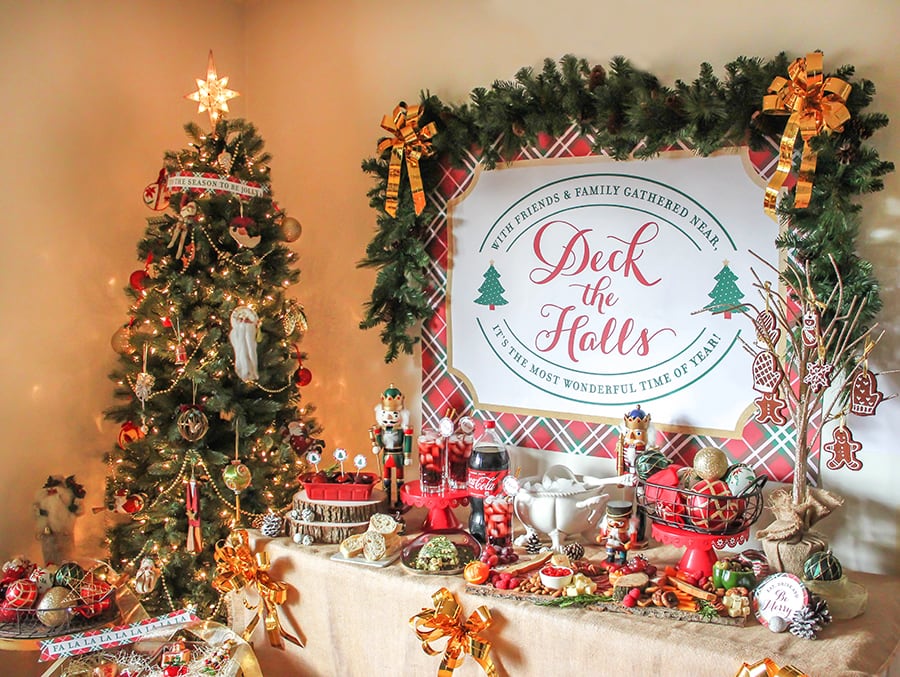 Traditional Dessert Table with Nutcrackers and Tartan Backdrop — Christmas Party Decor