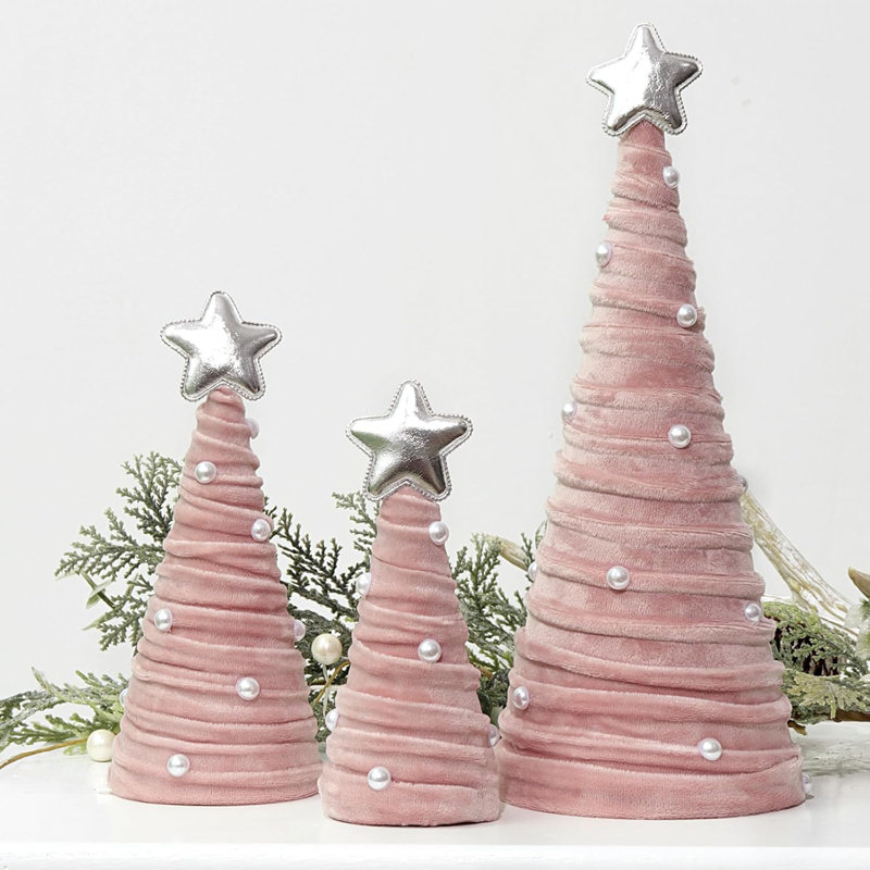 Elegant Pink Velvet Cone Christmas Trees — Pink Christmas Decor