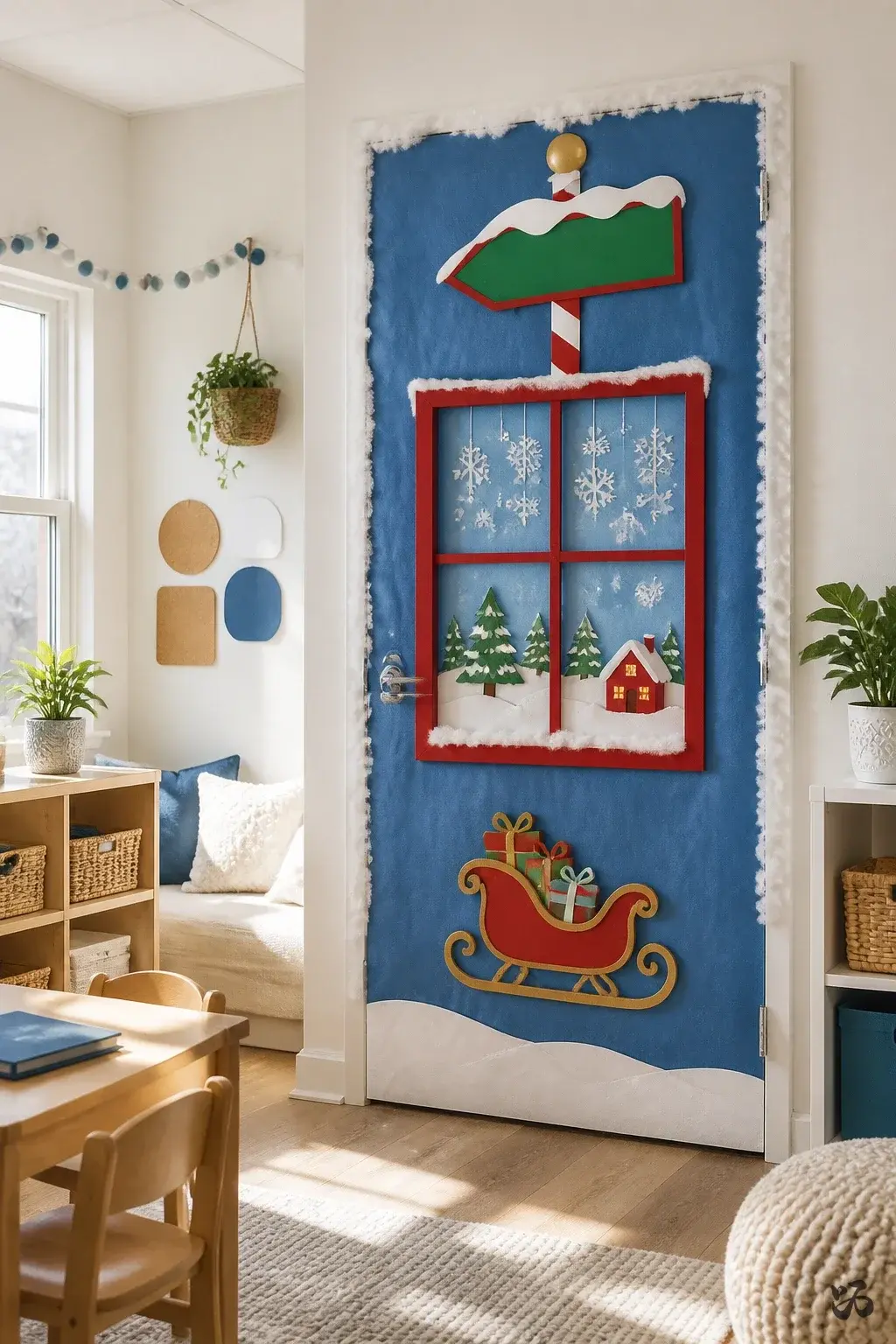 Winter Scene Sleigh Door Decor Winter Scene Sleigh Door Decor — Christmas Classroom Decor