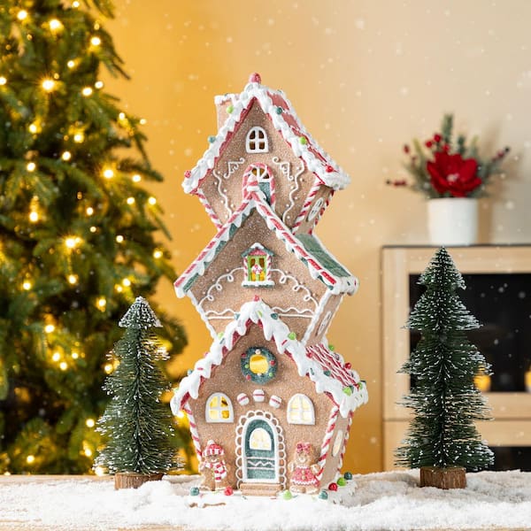 Stacked Lighted Gingerbread Houses for a Whimsical Display — Gingerbread Christmas Decor
