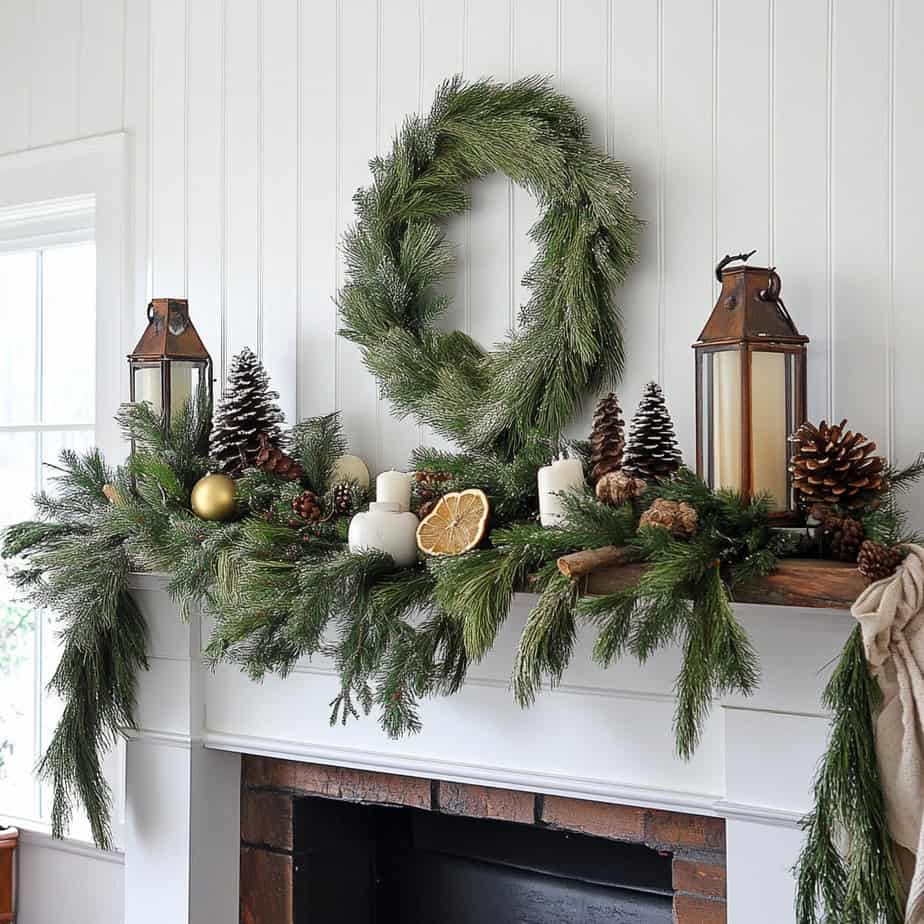 Natural Rustic Mantel with Dried Oranges Natural Rustic Mantel with Dried Oranges — Christmas Mantel Decor