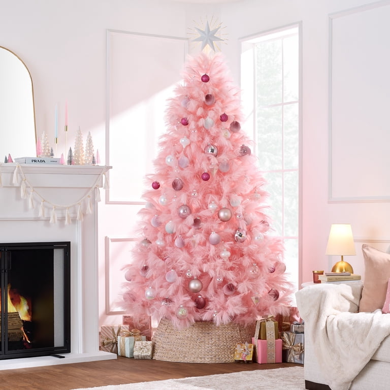 Modern Pink Feather Christmas Tree with Gold Star — Pink Christmas Decor