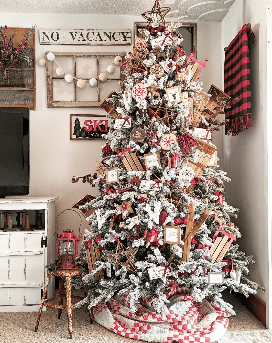 Heavily Flocked Farmhouse Tree with Rustic Wood Heavily Flocked Farmhouse Tree with Rustic Wood — Farmhouse Christmas Tree