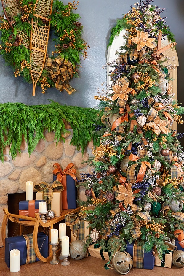 Rustic Farmhouse Tree with Plaid Ribbons and Burlap — Christmas Tree Decorating