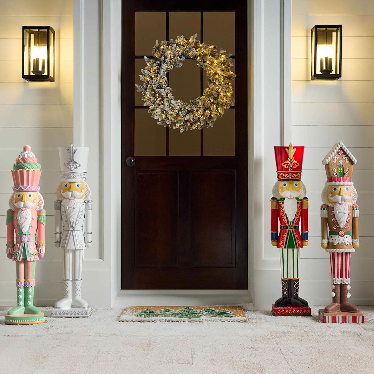 Group of Large Nutcrackers Guarding the Front Door Group of Large Nutcrackers Guarding the Front Door — Nutcracker Christmas Decor
