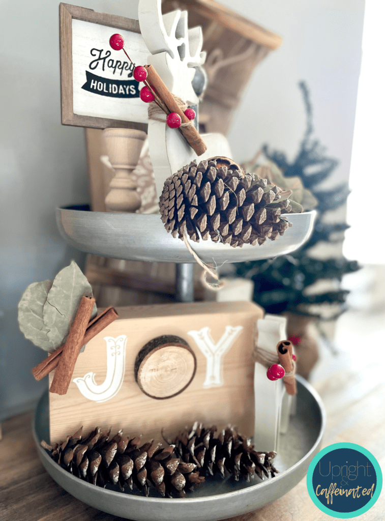 Rustic Farmhouse Tiered Tray with Natural Elements Rustic Farmhouse Tiered Tray with Natural Elements — Christmas Tiered Tray