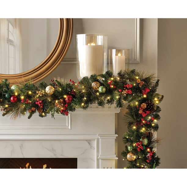 Garland Draped Over A Fireplace Mantel Visual Idea — Christmas Lights in Garland Indoor