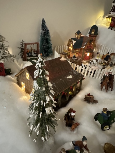 Detailed Traditional Village Scene with Log Cabin Detailed Traditional Village Scene with Log Cabin — Christmas Village Display