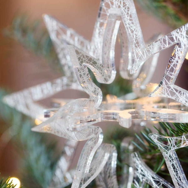 Modern Geometric Acrylic Star Topper with Laser-Cut Design — Christmas Tree Topper