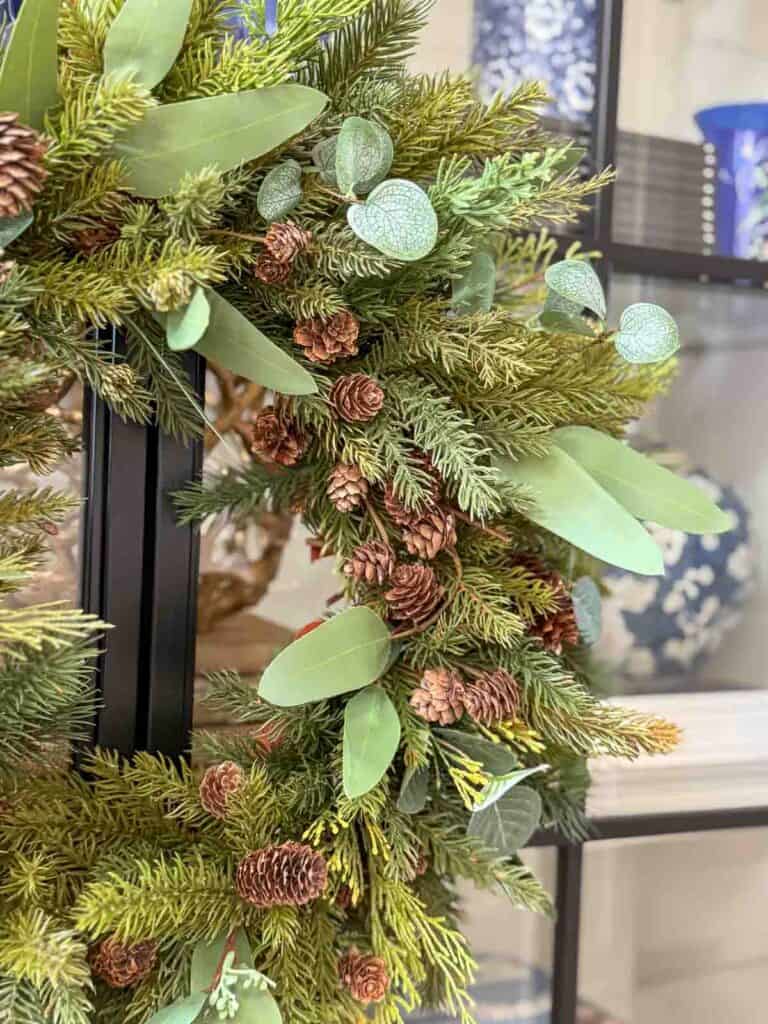 Textural Close-Up: Evergreen, Eucalyptus, and Pine Cone Wreath — DIY Christmas Wreath