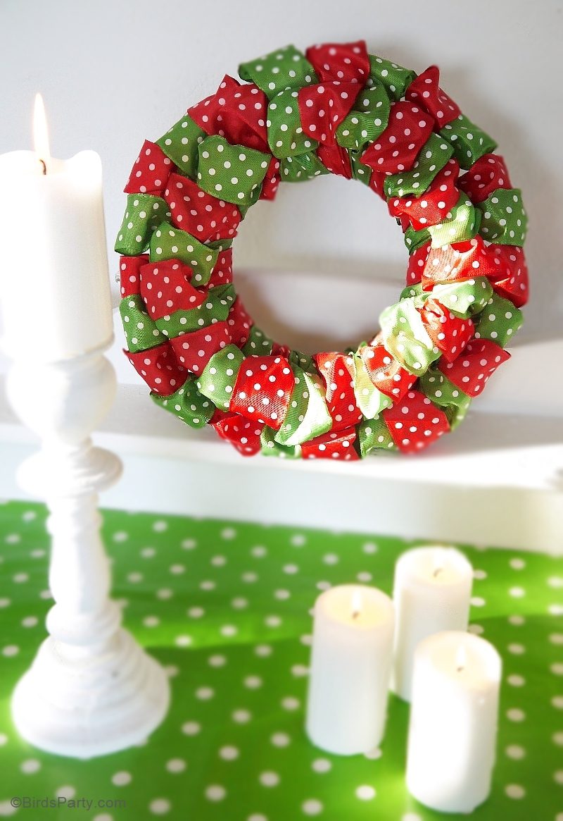 Playful Polka Dot Ribbon Wreath with Candlelight — DIY Christmas Wreath