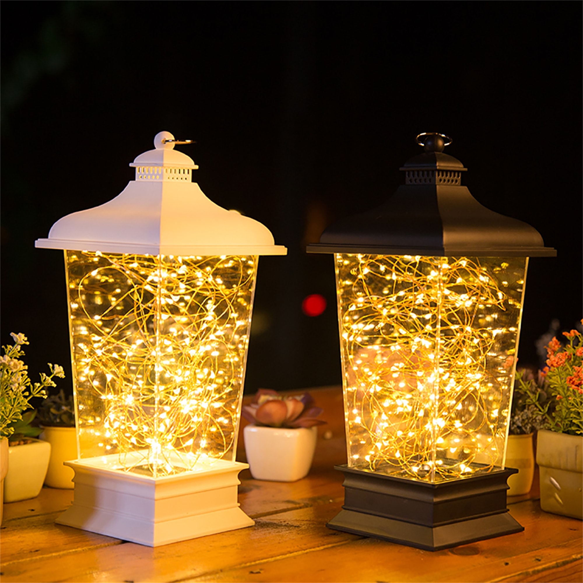 Modern Acrylic Lanterns with Abundant Fairy Lights — Christmas Lantern Lights