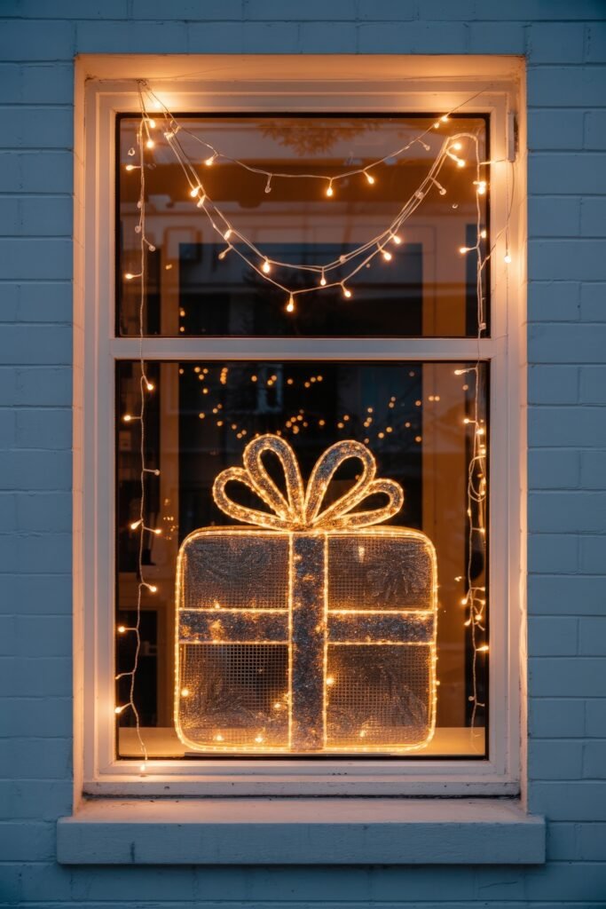 Illuminated Gift Box Window Decoration for Festive Evenings Illuminated Gift Box Window Decoration for Festive Evenings — Christmas Window Decor Outdoor