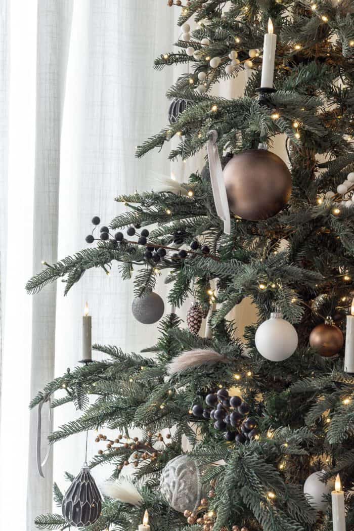 Minimalist Modern Tree with Bronze and Grey Ornaments — Small Christmas Tree Decor