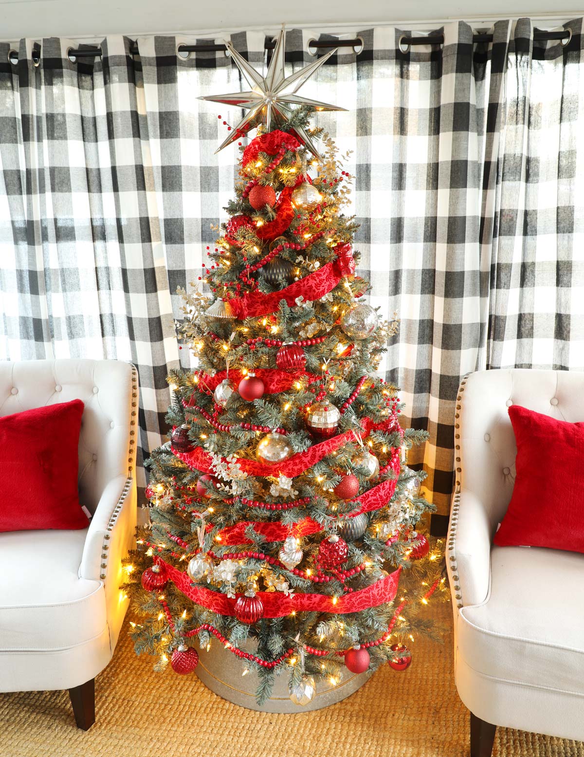 Farmhouse Cascading Red Ribbon Design Farmhouse Cascading Red Ribbon Design — Christmas Tree Ribbon
