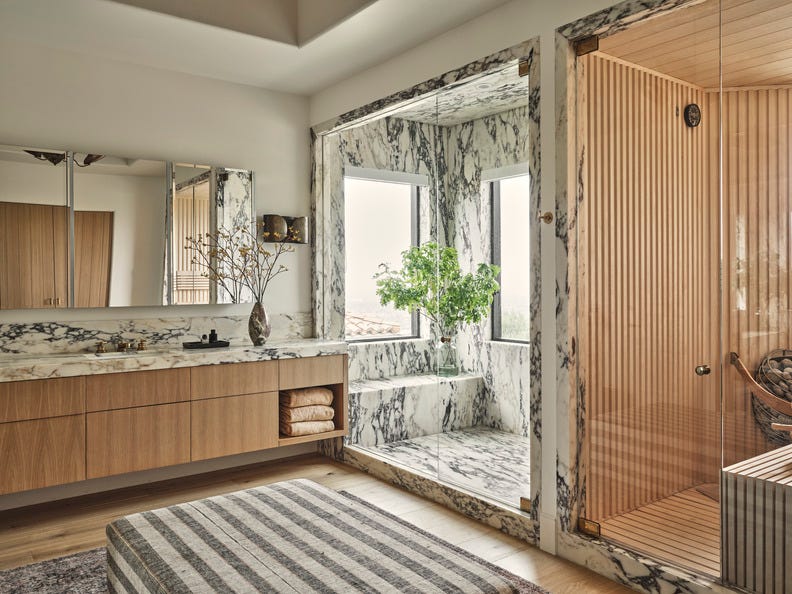 Contemporary Luxury with Marble and Wood Accents — Shower Room Ideas