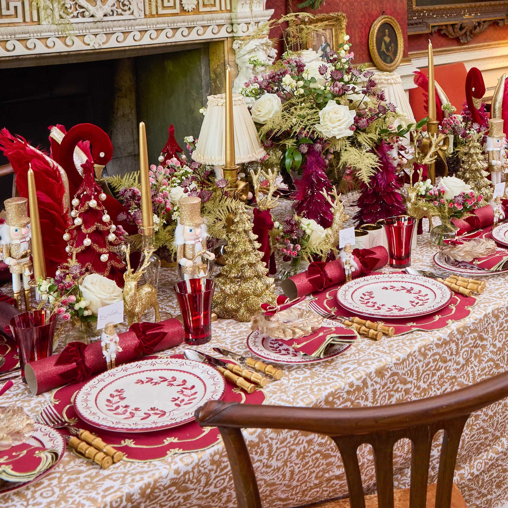 Formal Dining Table Set for Christmas with Burgundy and Gold — Burgundy Christmas Decor
