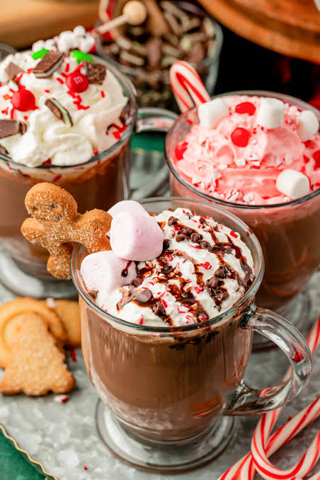 Modern Hot Cocoa Drinks with Gingerbread Cookie and Candy Canes — Christmas Hot Cocoa Bar