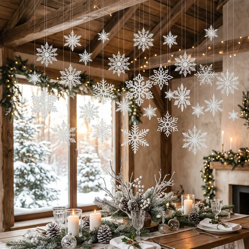 Magical Winter Wonderland Dining Room with Snowflake Decorations — Winter Wonderland Christmas Decor