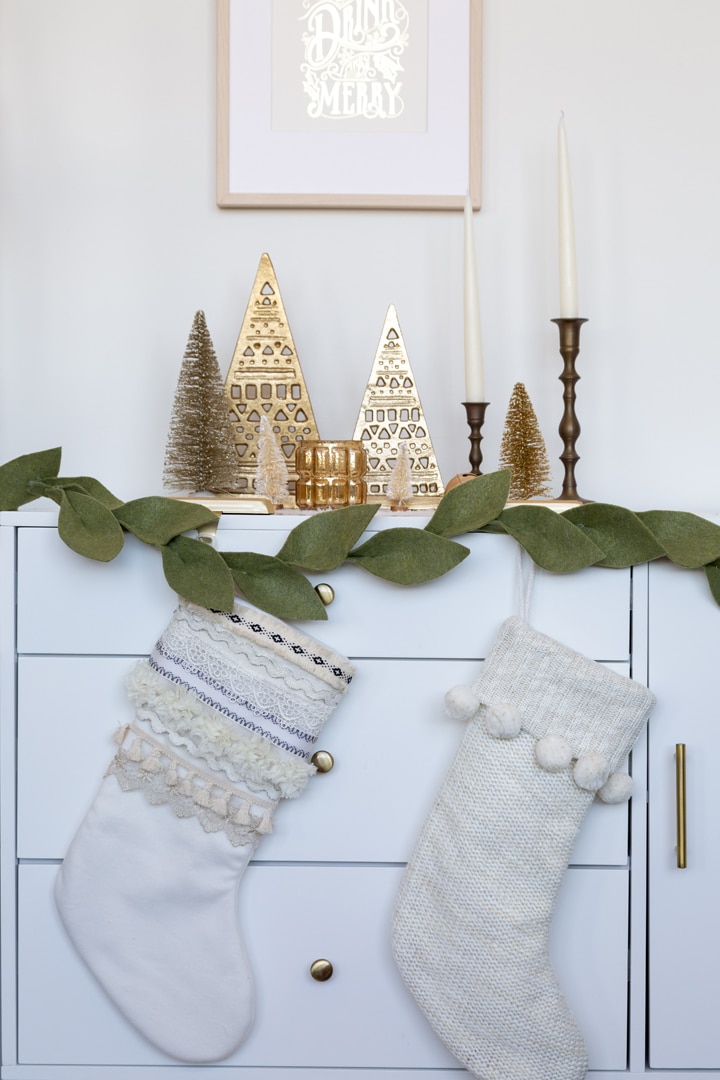 Eclectic Stockings on a Dresser — Christmas Stockings Display