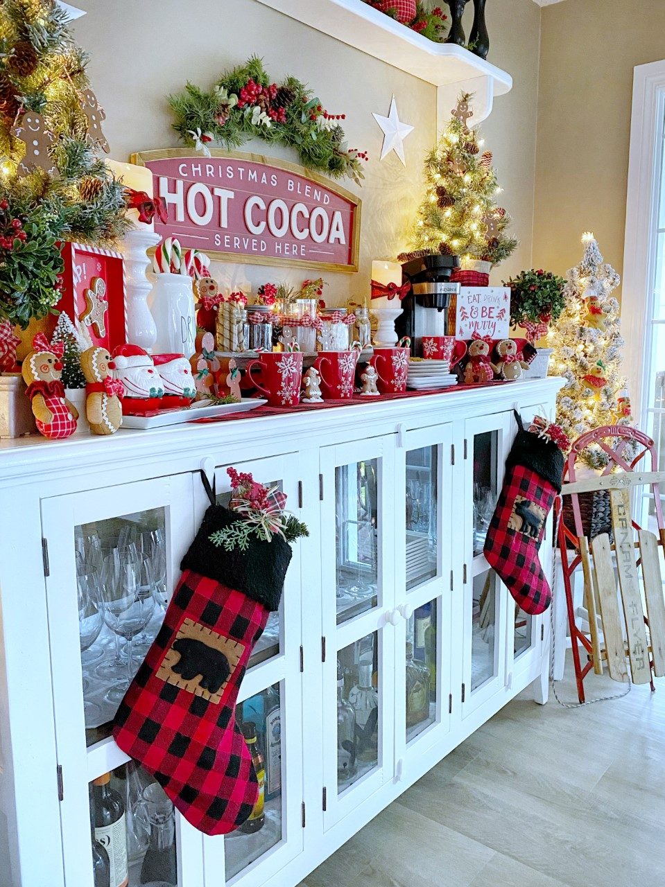 Buffet Cabinet Top Visual Idea — Christmas Hot Cocoa Bar