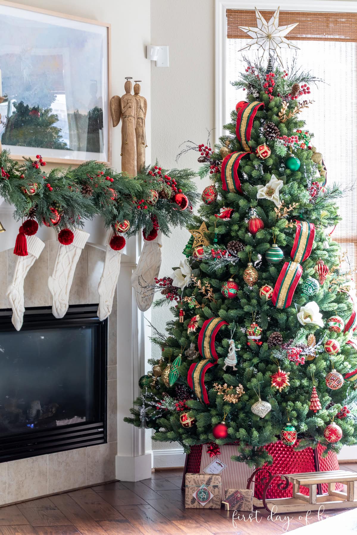 Traditional Christmas Tree by the Fireplace Traditional Christmas Tree by the Fireplace — Christmas Tree Themes