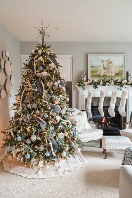 Snowflake Topper on a Blue and White Themed Christmas Tree — Christmas Tree Topper