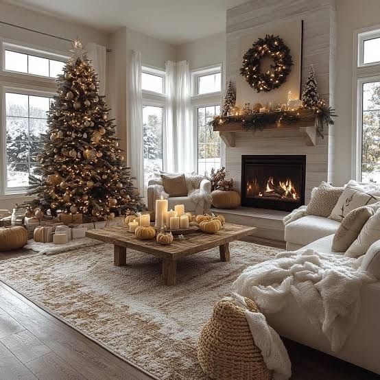 Elegant Farmhouse Living Room with Cream and Gold Christmas Theme — Elegant Christmas Decor