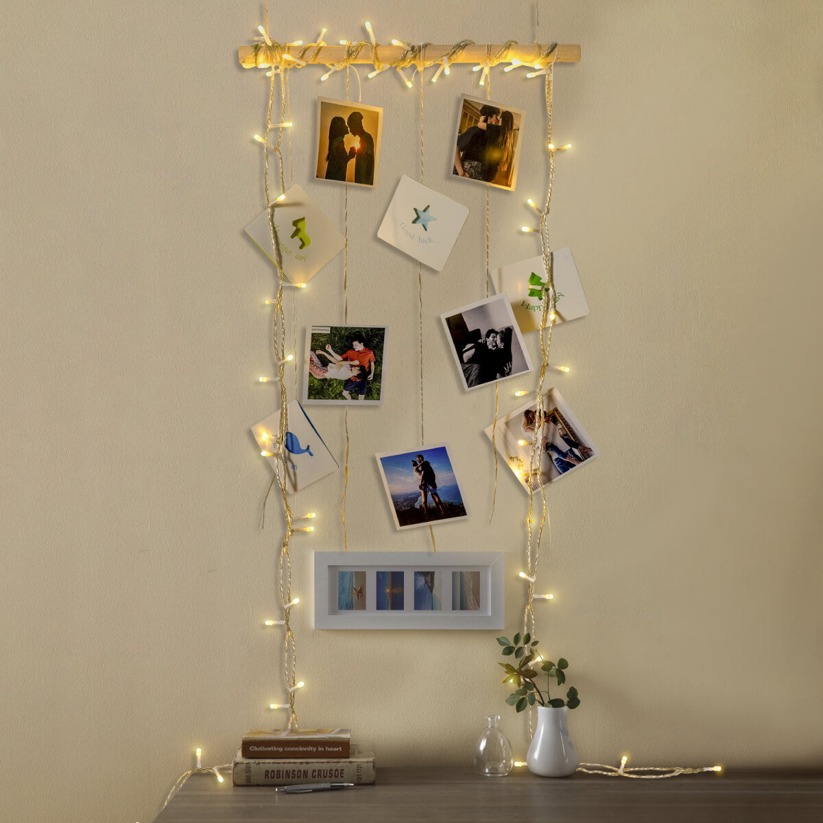 Eclectic Wall Display with Fairy Lights and Photos Eclectic Wall Display with Fairy Lights and Photos — Christmas Fairy Lights Wall