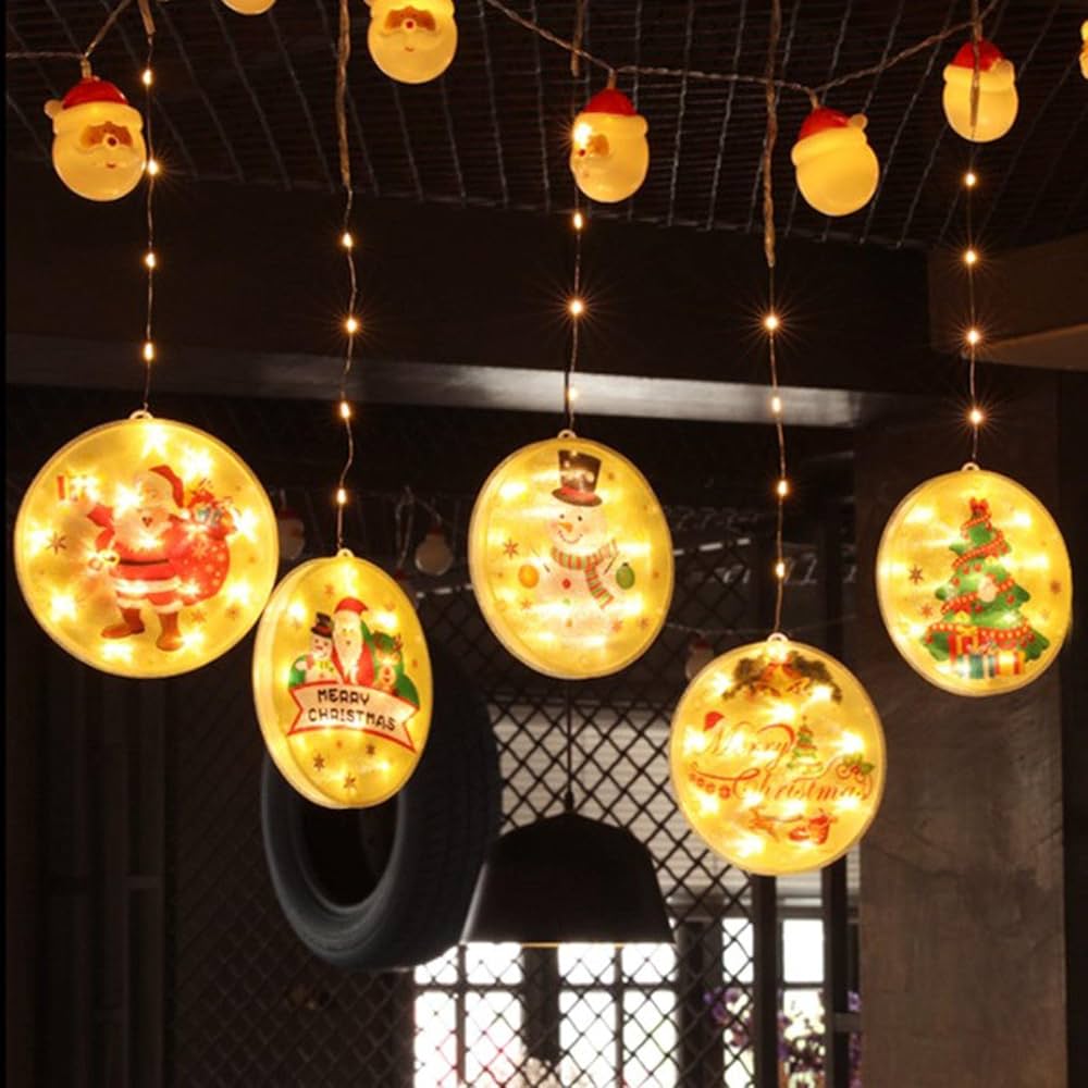 Festive Ceiling with Illuminated Christmas Character Ornaments and String Lights — Christmas Fairy Lights Ceiling