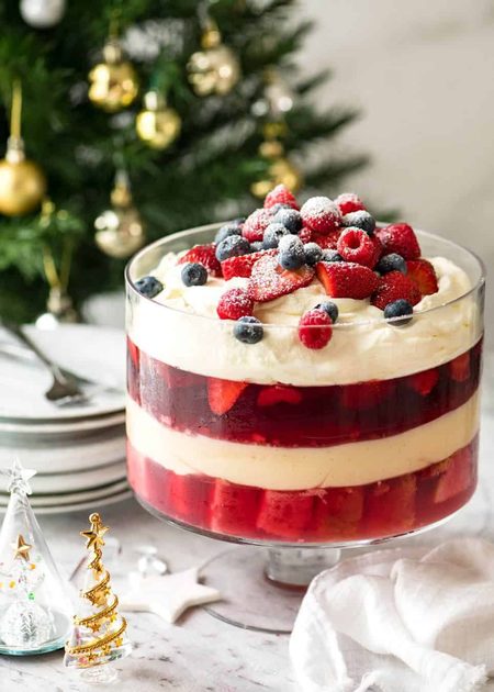 Festive Trifle in a Glass Bowl — Christmas Dessert Table