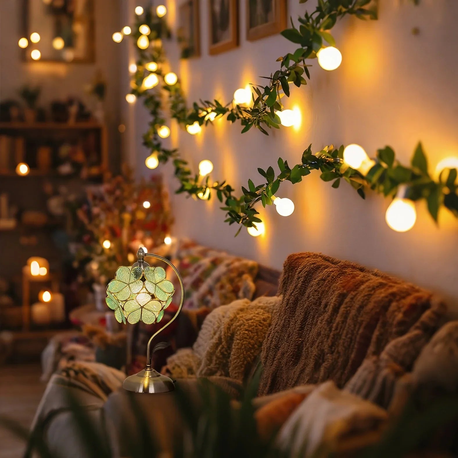 Boho Visual Idea — Christmas Lights in Garland Indoor