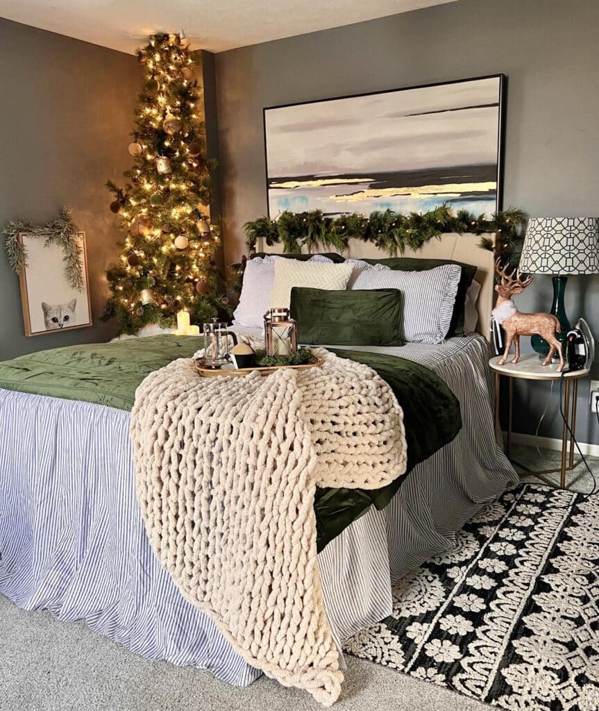 Cozy Bedroom Retreat with a Christmas Tree and Chunky Knit Blanket Cozy Bedroom Retreat with a Christmas Tree and Chunky Knit Blanket — Cozy Christmas Decor