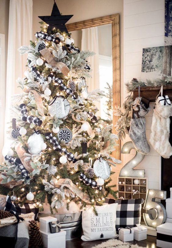 Buffalo Check Ribbon and Faux Fur Stockings Buffalo Check Ribbon and Faux Fur Stockings — Farmhouse Christmas Tree