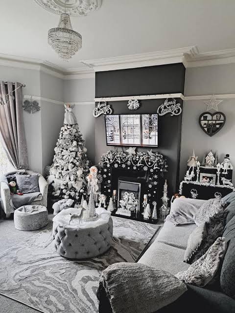 Monochromatic Grey and White Living Room for a Serene Winter Wonderland — Winter Wonderland Christmas Decor