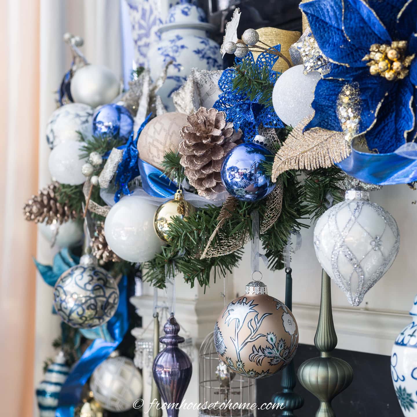 Ornate Garland with Blue and White Ornaments Ornate Garland with Blue and White Ornaments — Christmas Garland
