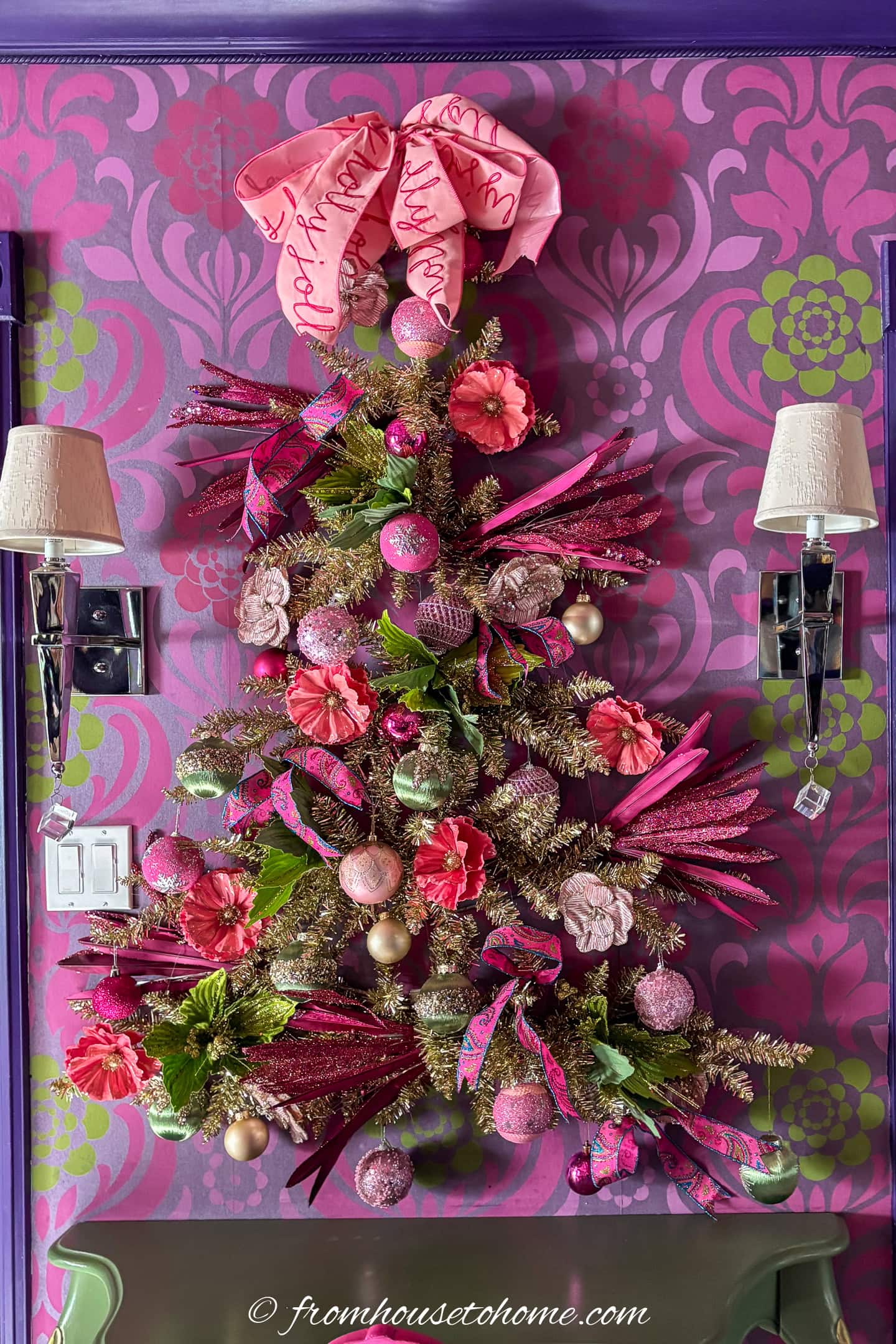 Eclectic Wall Decor with a Miniature Pink Christmas Tree — Pink Christmas Decor