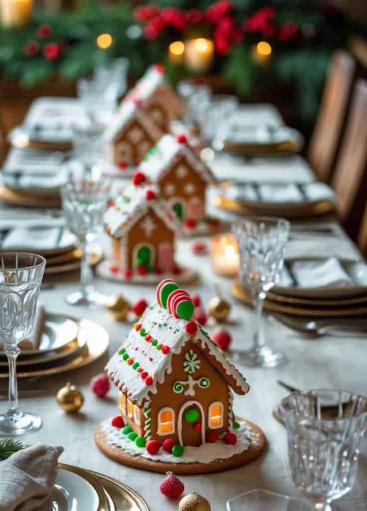 Festive Dining Table with Gingerbread House Centerpieces — Gingerbread Christmas Decor