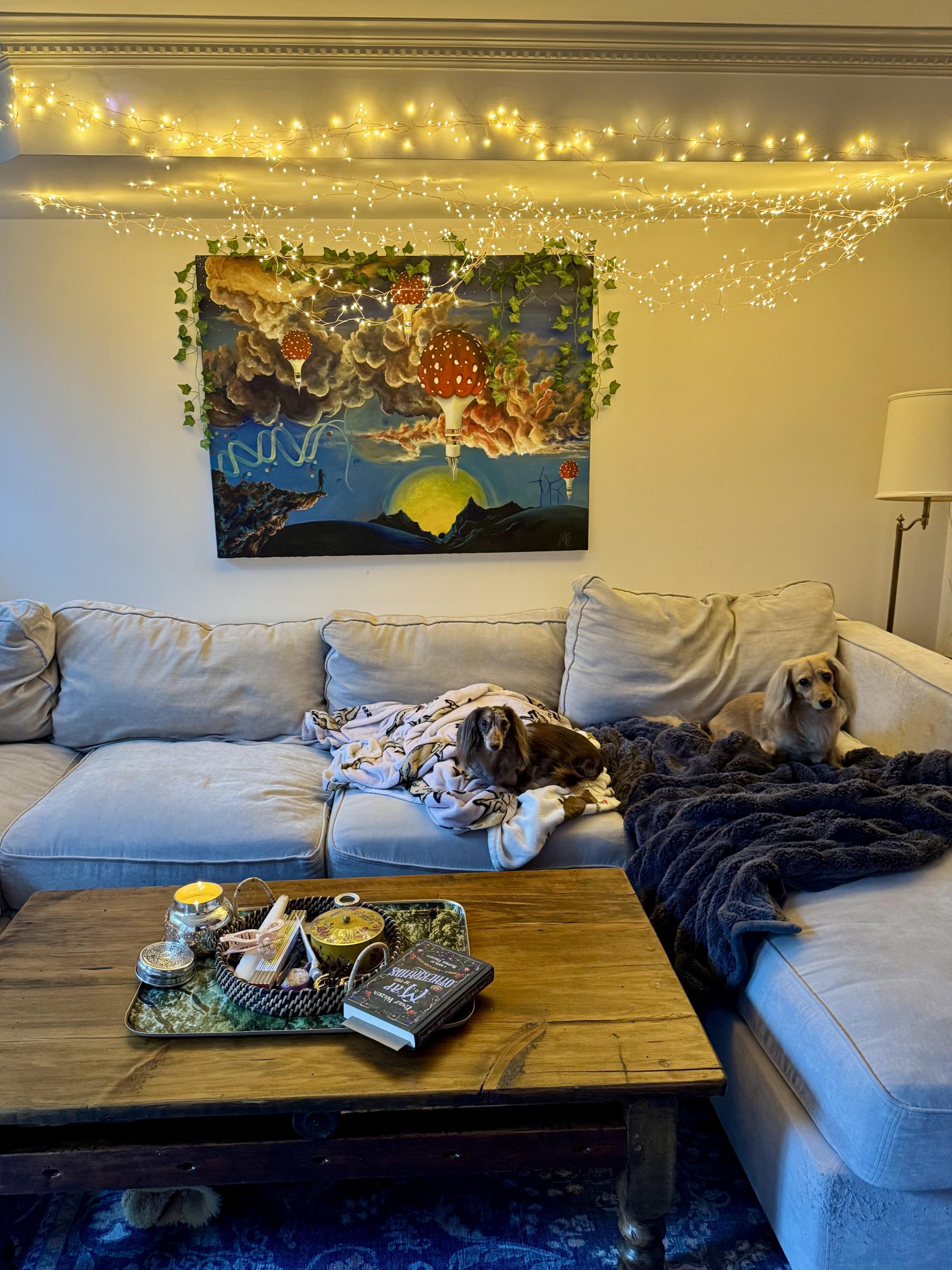 Boho Living Room with Fairy Lights Across the Ceiling Boho Living Room with Fairy Lights Across the Ceiling — Christmas Fairy Lights Living Room