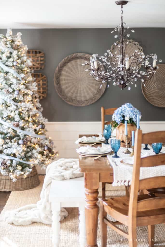 Blue Christmas Tablescape with Glass Goblets Blue Christmas Tablescape with Glass Goblets — Blue Christmas Decor