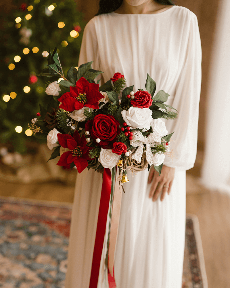 Grand Reception Hall with Abundant Christmas Trees — Christmas Wedding Decor